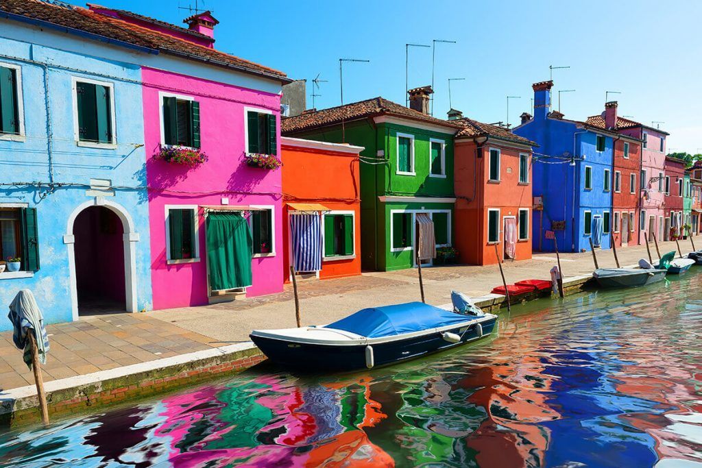 Brightly painted buildings in Burano
