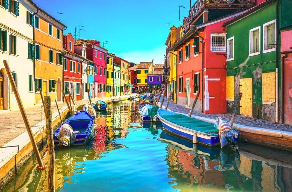 Colorful houses along a Burano canal