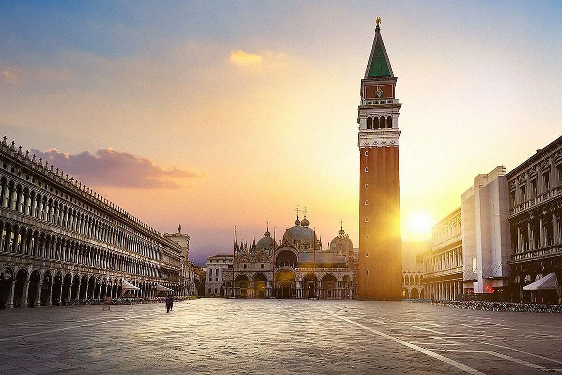 St. Mark's Square and the tall brick Campanile in Venice