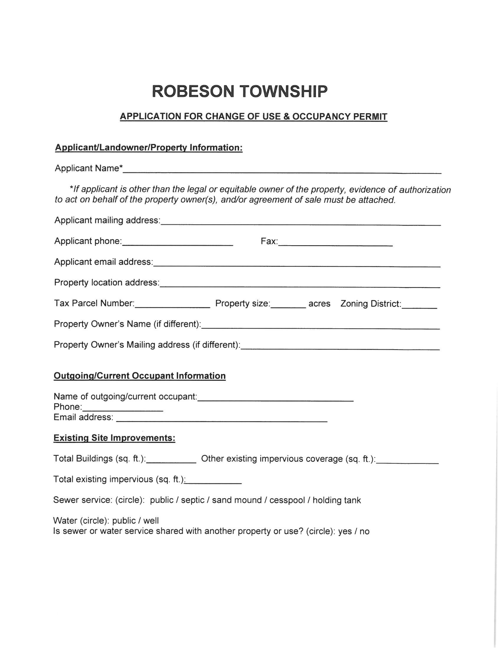 Application for Change of Use & Occupancy Permit