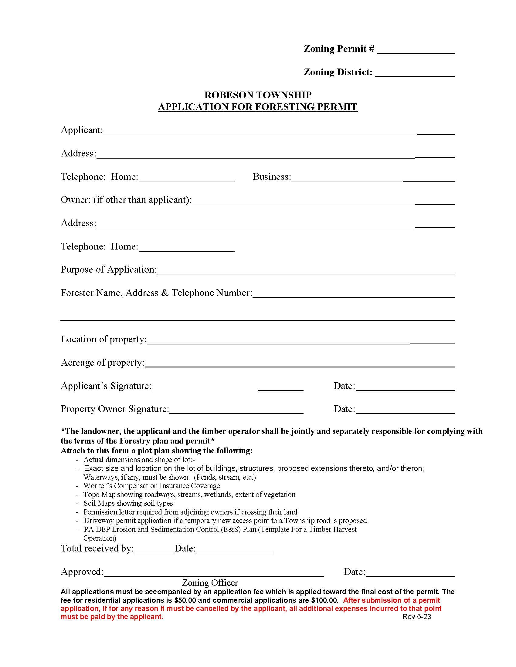 Application for Foresting Permit