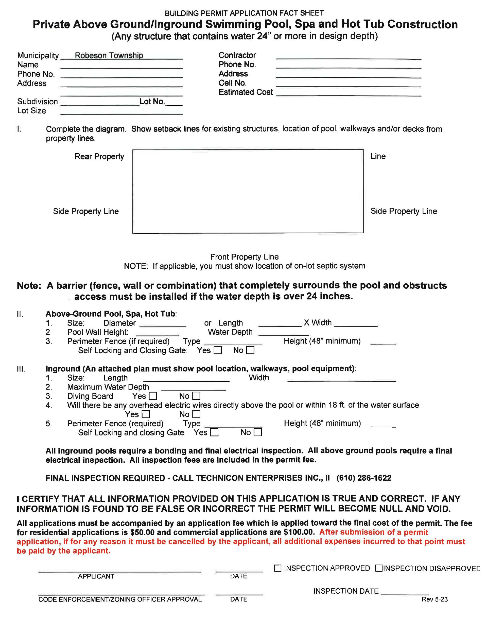 Private Above Ground Swimming Pool/Spa and Hot Tub Construction