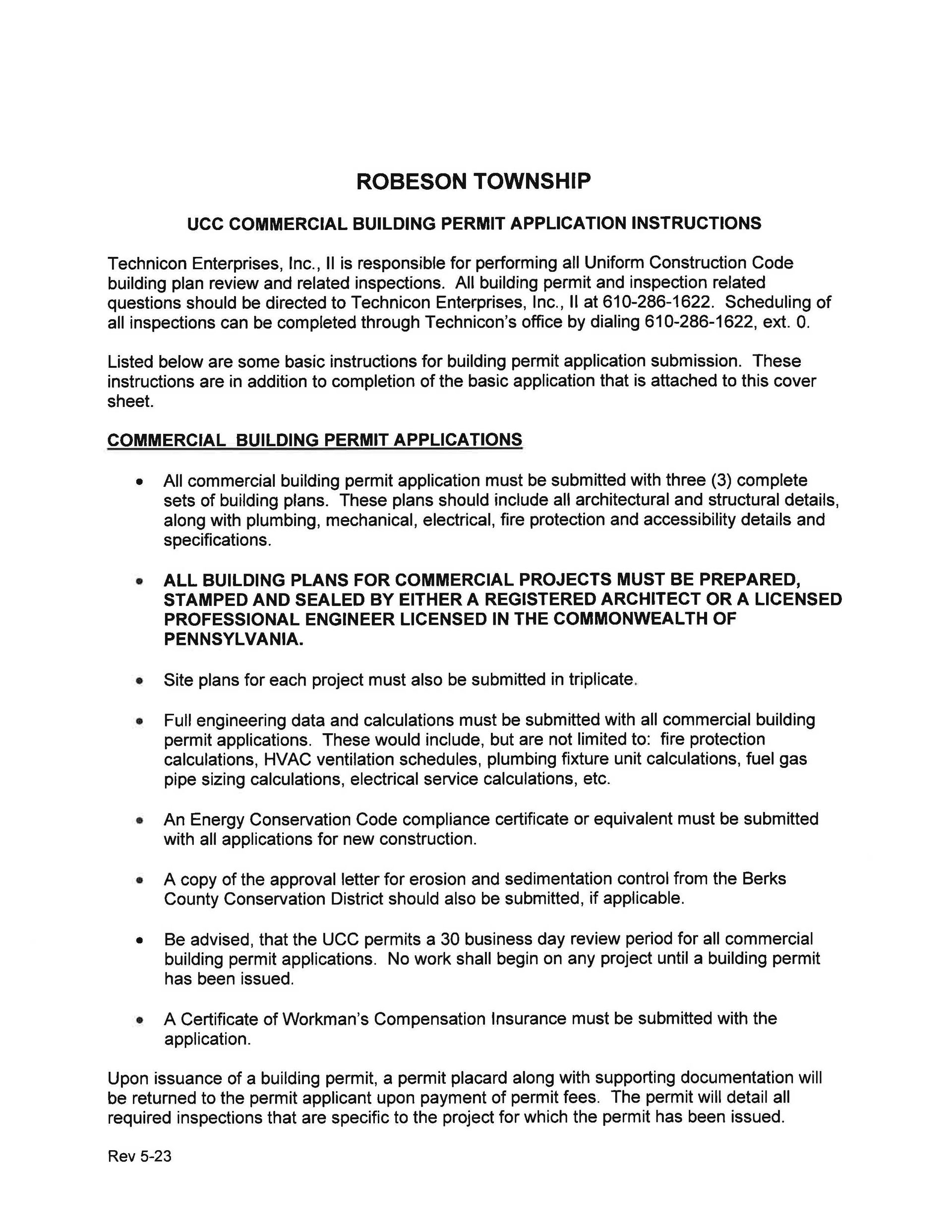 UCC Commercial Building Permit Application
