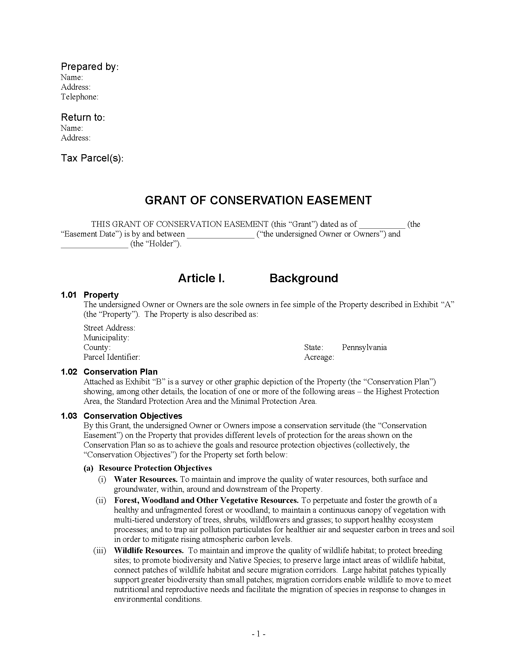 Application for Grant of Conservation Easement