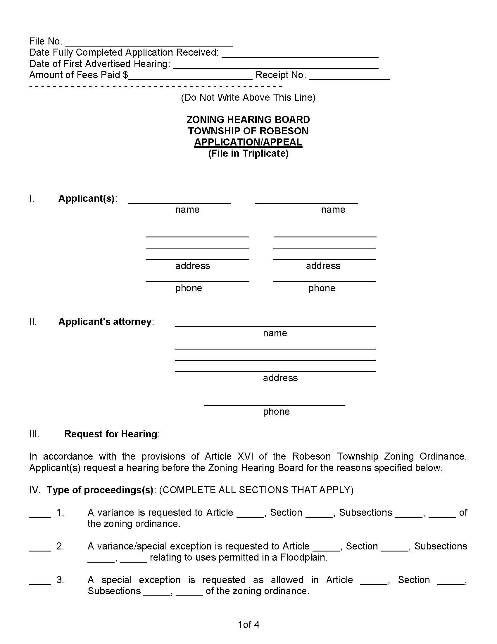 Zoning Hearing Board Application