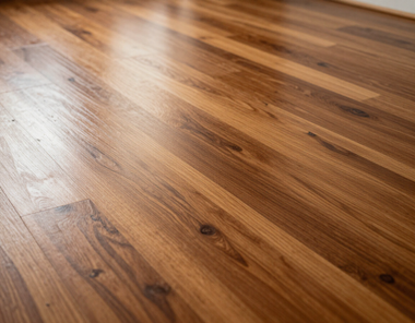 Close-up of warm-toned wooden floorboards with visible grain and knots