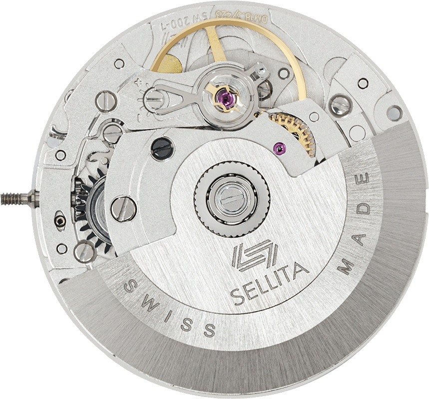 The inside of a swiss made sellita watch