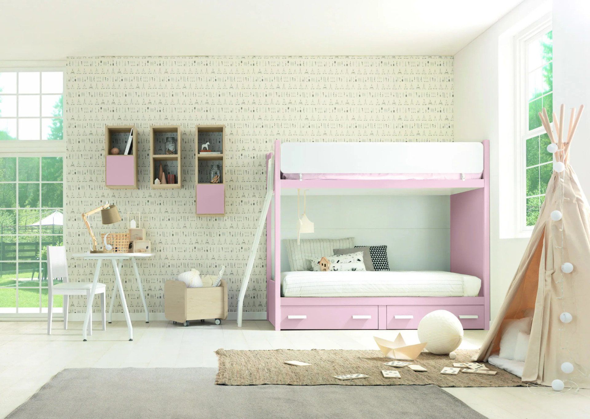 cameretta per bambina bianca  e rosa