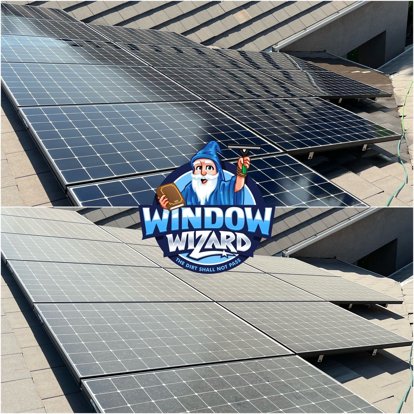 A picture of a solar panel being cleaned by window wizard