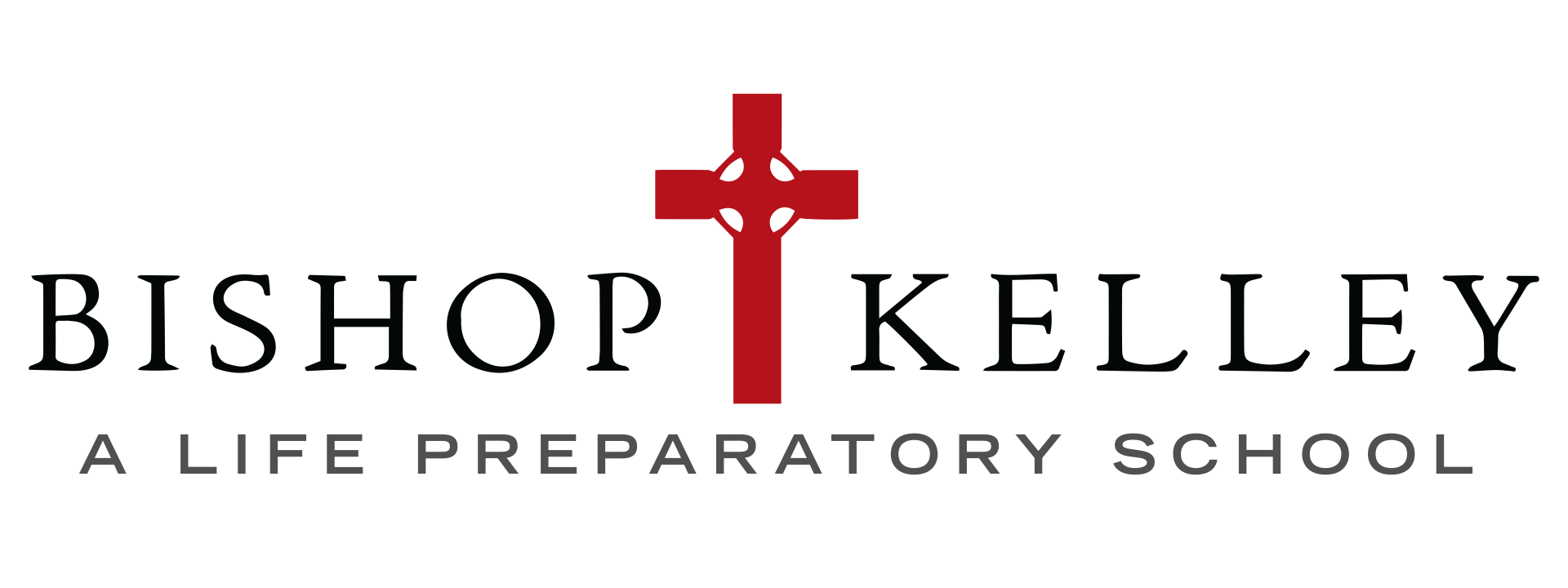 Bishop Kelley logo with a red cross icon and text that reads 
