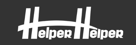 Helper Helper logo in white on a dark gray background.
