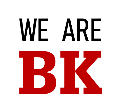 “We Are BK” text logo in black and red on a white background