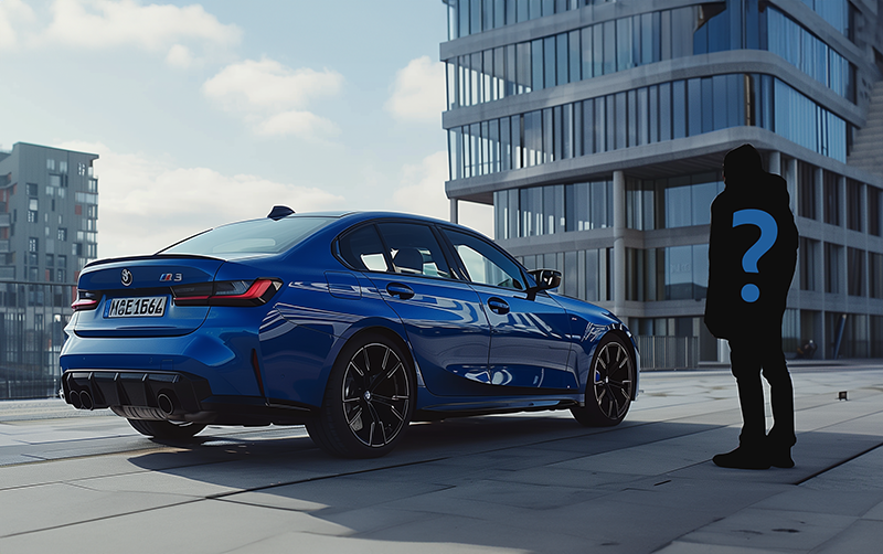 An unknown man with a blue BMW