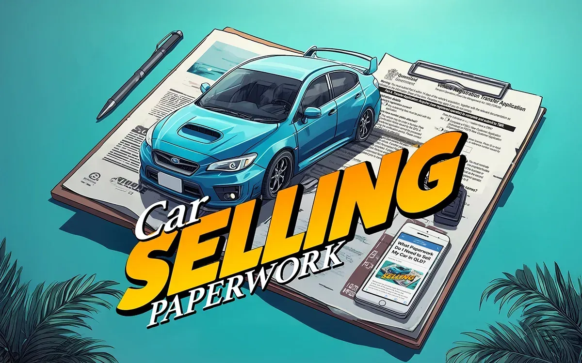 A Blue Car Is Sitting on Top of Car selling paperwork