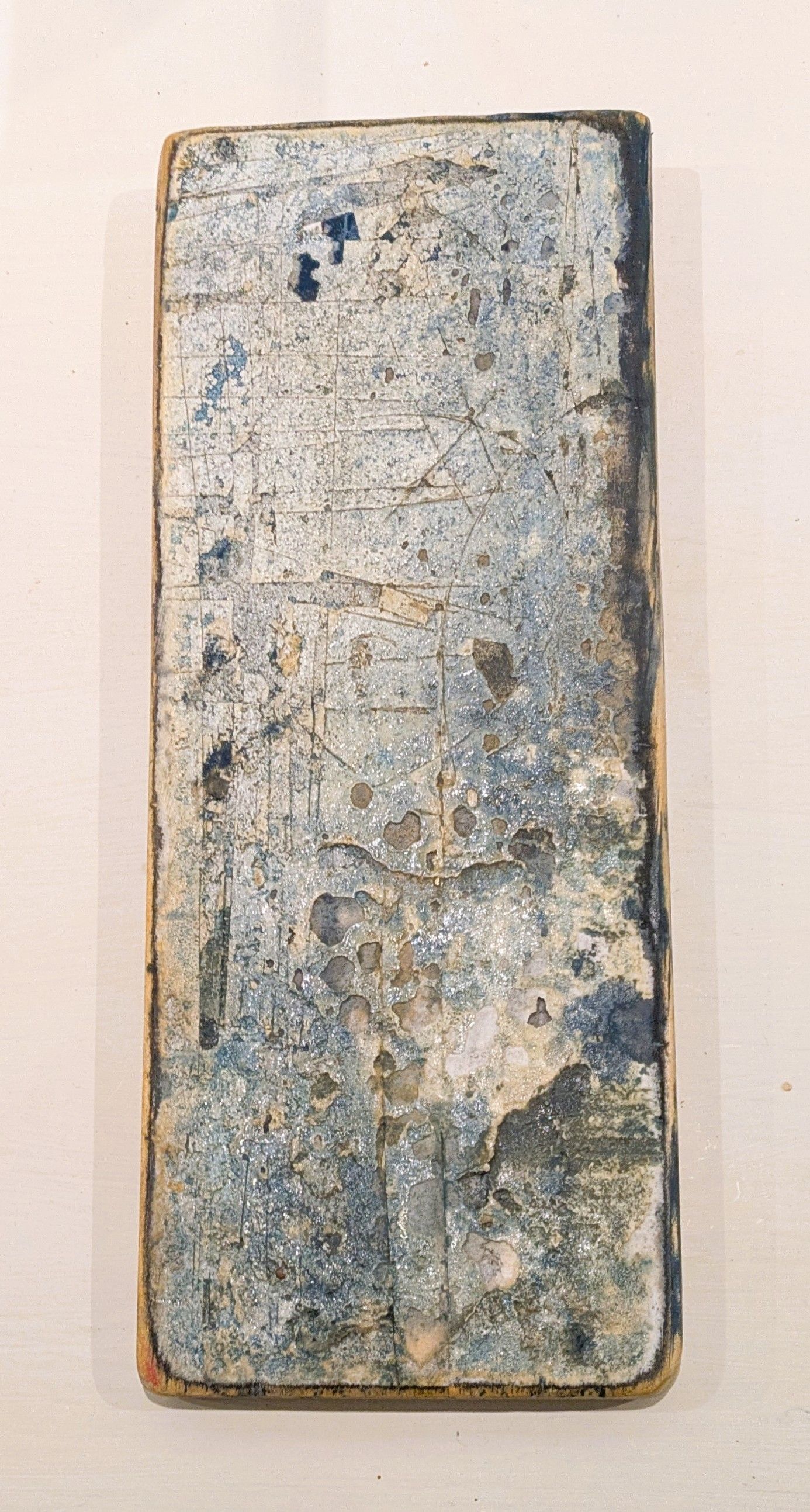 Unsure Aerosol Paint, Emulsion, Acrylic, Grout, Varnish, Cyanotype Ink on Wood 9cm x 23cm £300