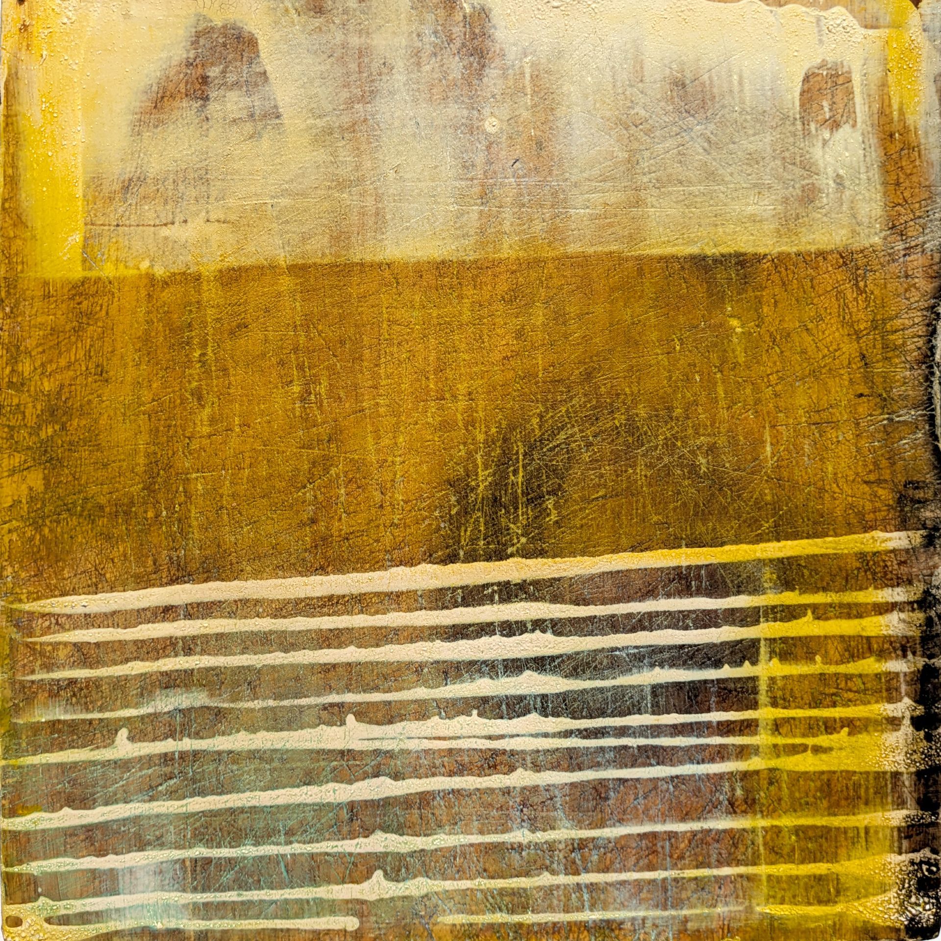Yellow Stripey Wooden Chopping Board, Emulsion Paint and Acrylic Paint 26cm x 26cm £480