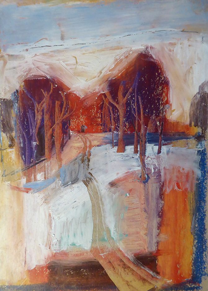 Autumn Roadway Oil Pastel 20cm x 15cm £400