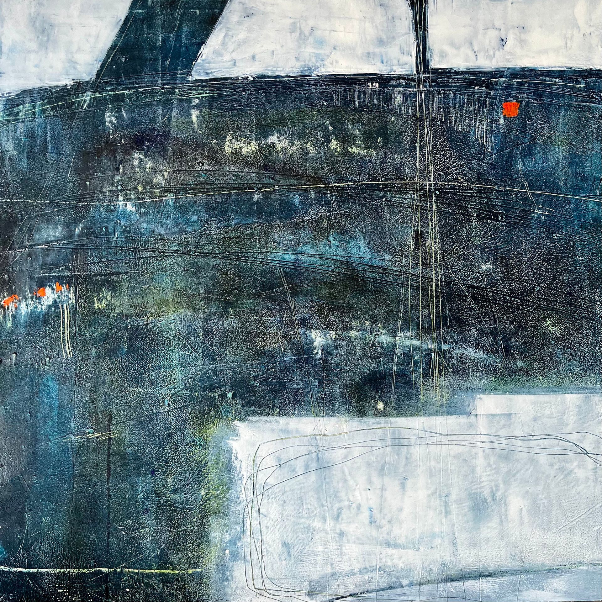 Fishing Lines and Red Buoys OIl and Cold Wax on Wood Panel 55cm x 55cm £725