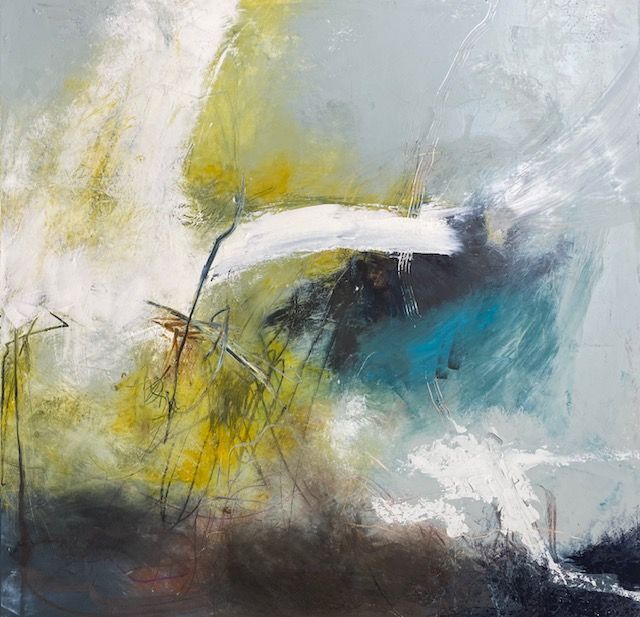 A close up of a painting with a lot of colors on a canvas.