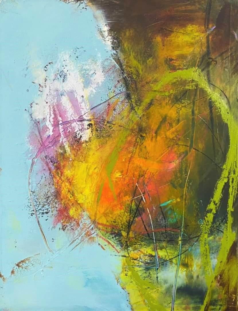 Green Fuse Oil and Cold Wax on Arches Paper 32cm x 42cm SOLD