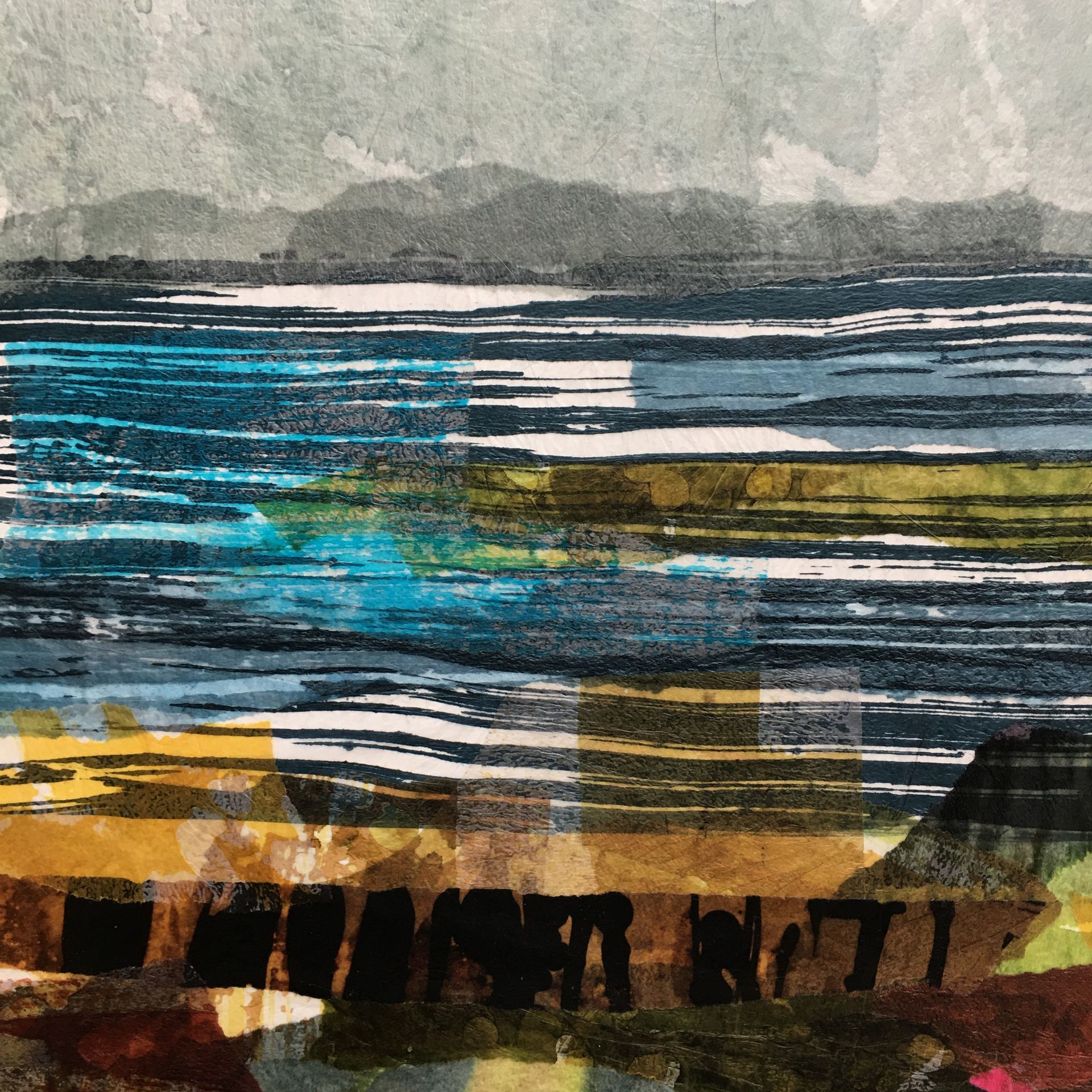From Mulrany Beach Mixed Media on Paper  43cm x 39cm SOLD