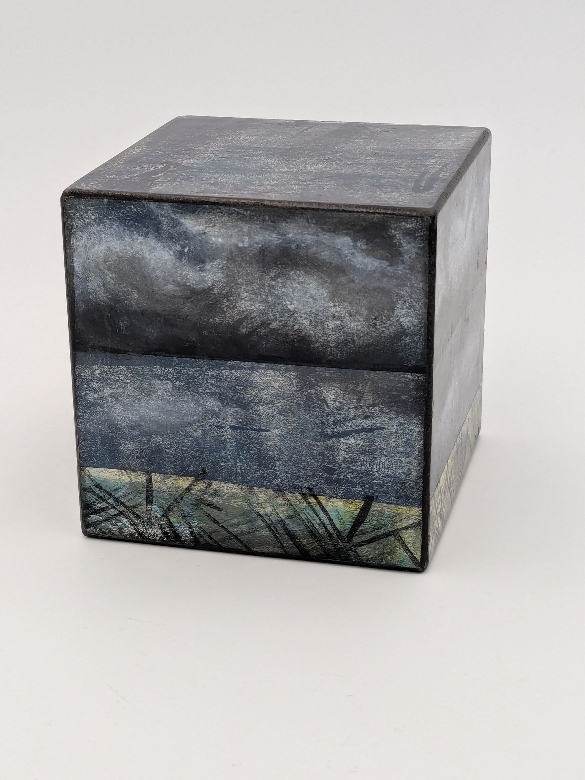 Sky, Sea, Land III  Monoprint Collage Wooden Panel Cubes 10cm  cubed £160