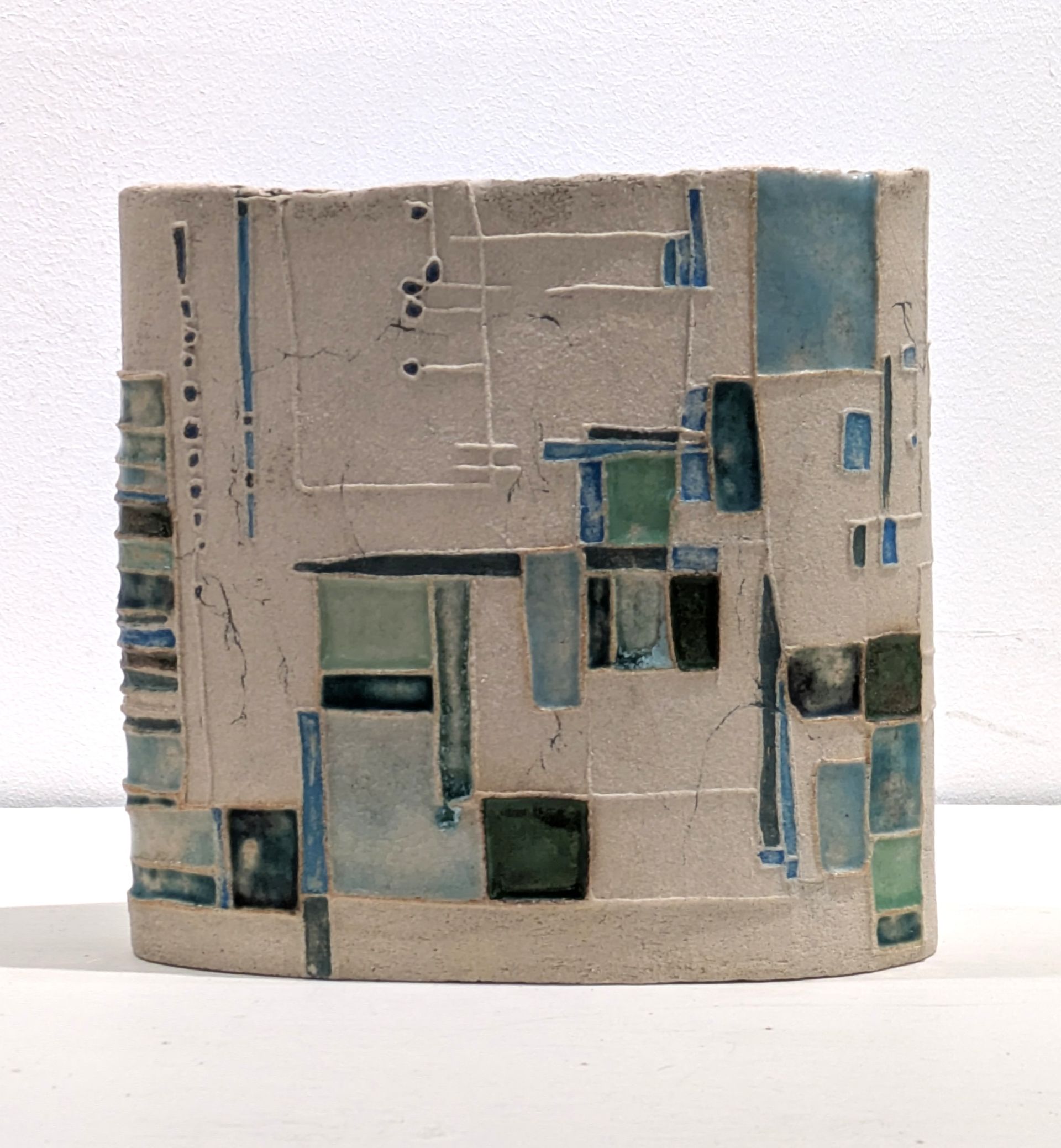 Vessel H Carved Stoneware 16cm x 18cm SOLD