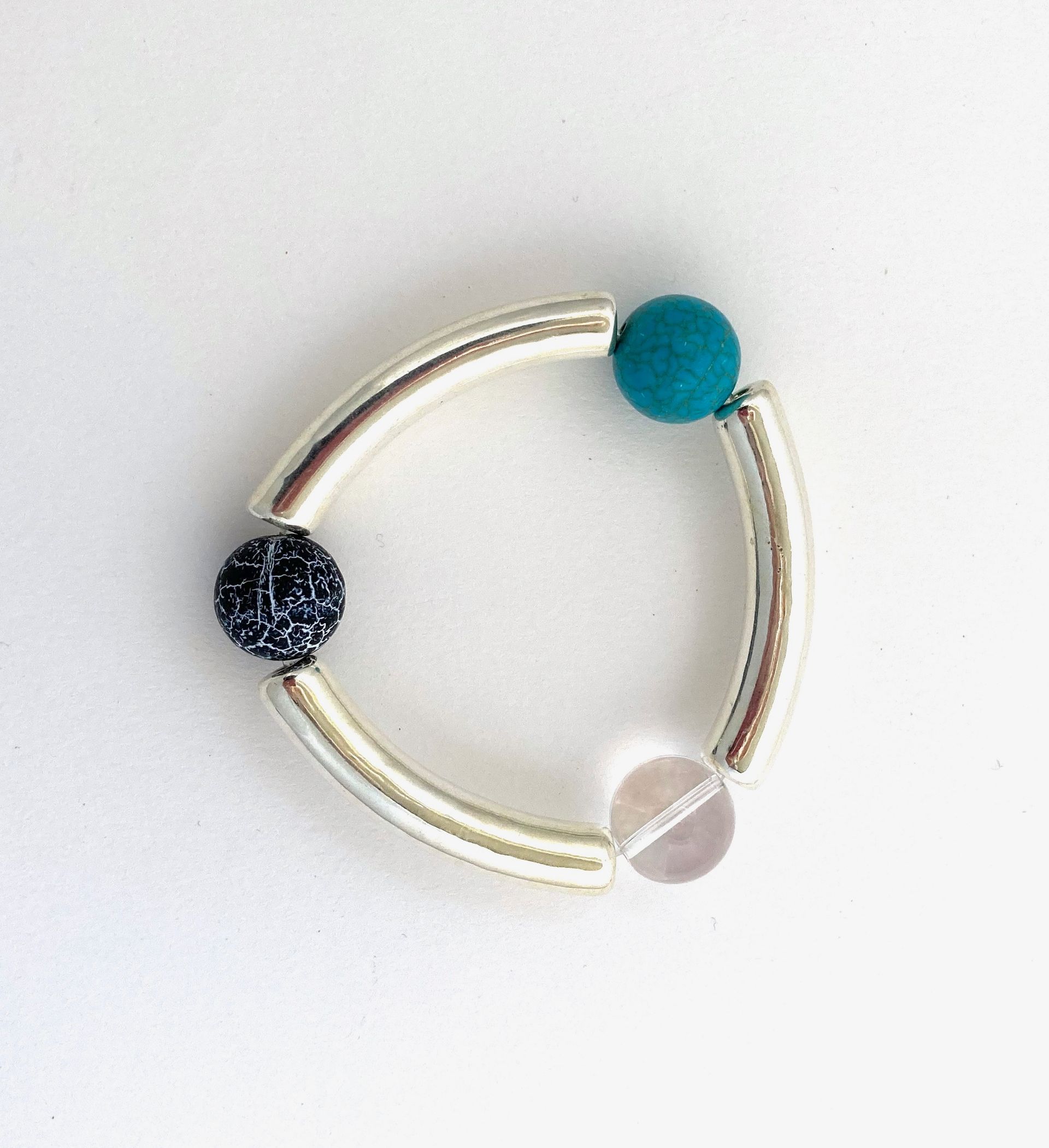 Crackle Agate, TurquoiseSilver Tube Bracelet SOLD