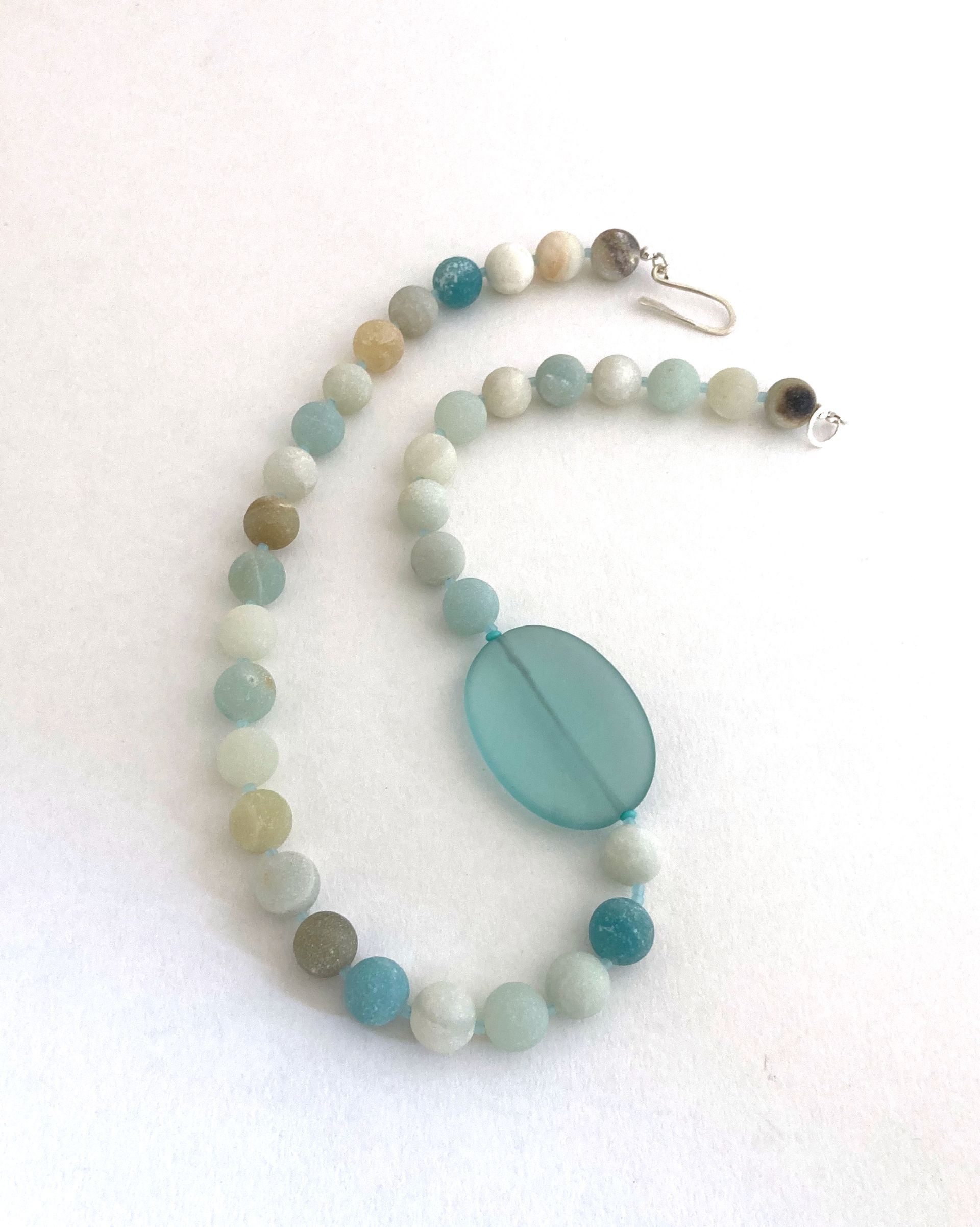 Matte Amazonite Necklace with Aqua Sea Glass Accent Piece  SOLD