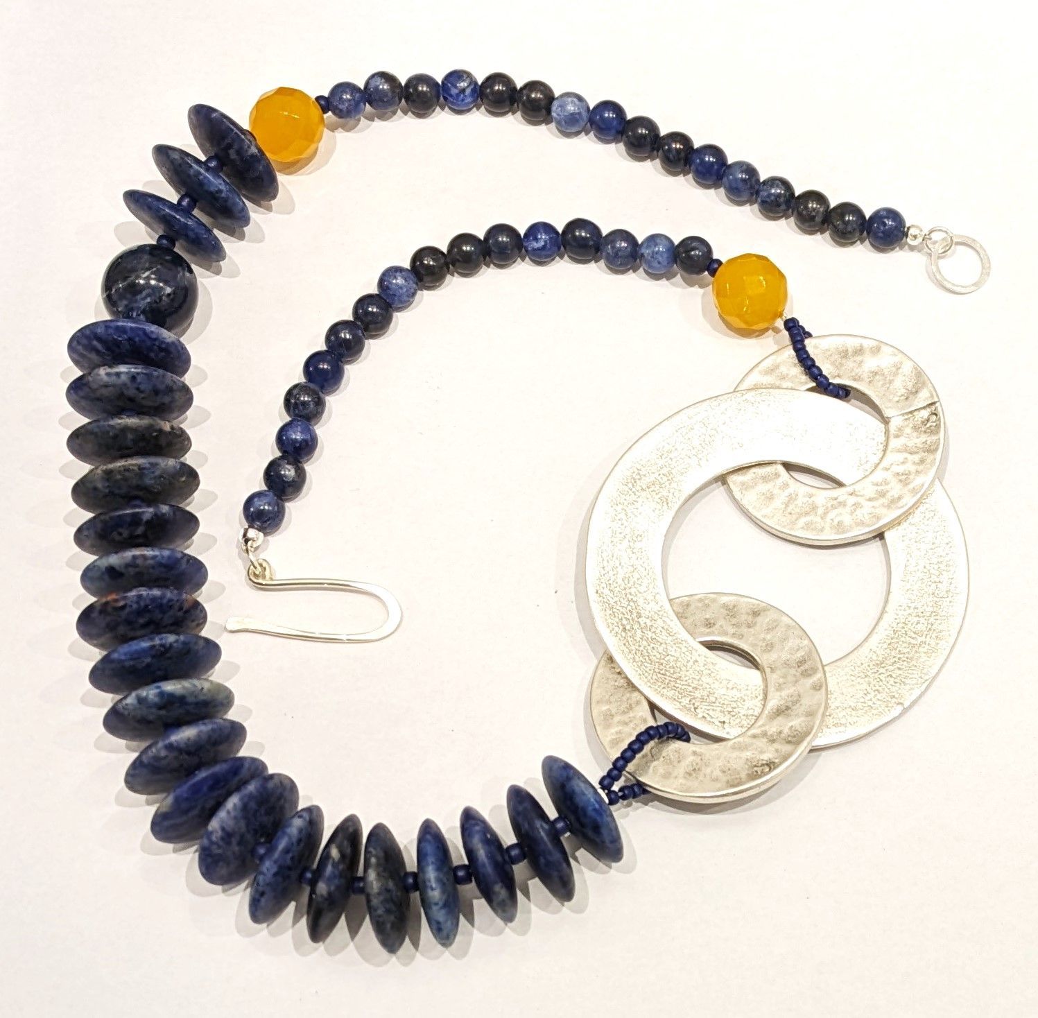 Sodalite Disc 3 Interlocking Silver Circles Necklace SOLD