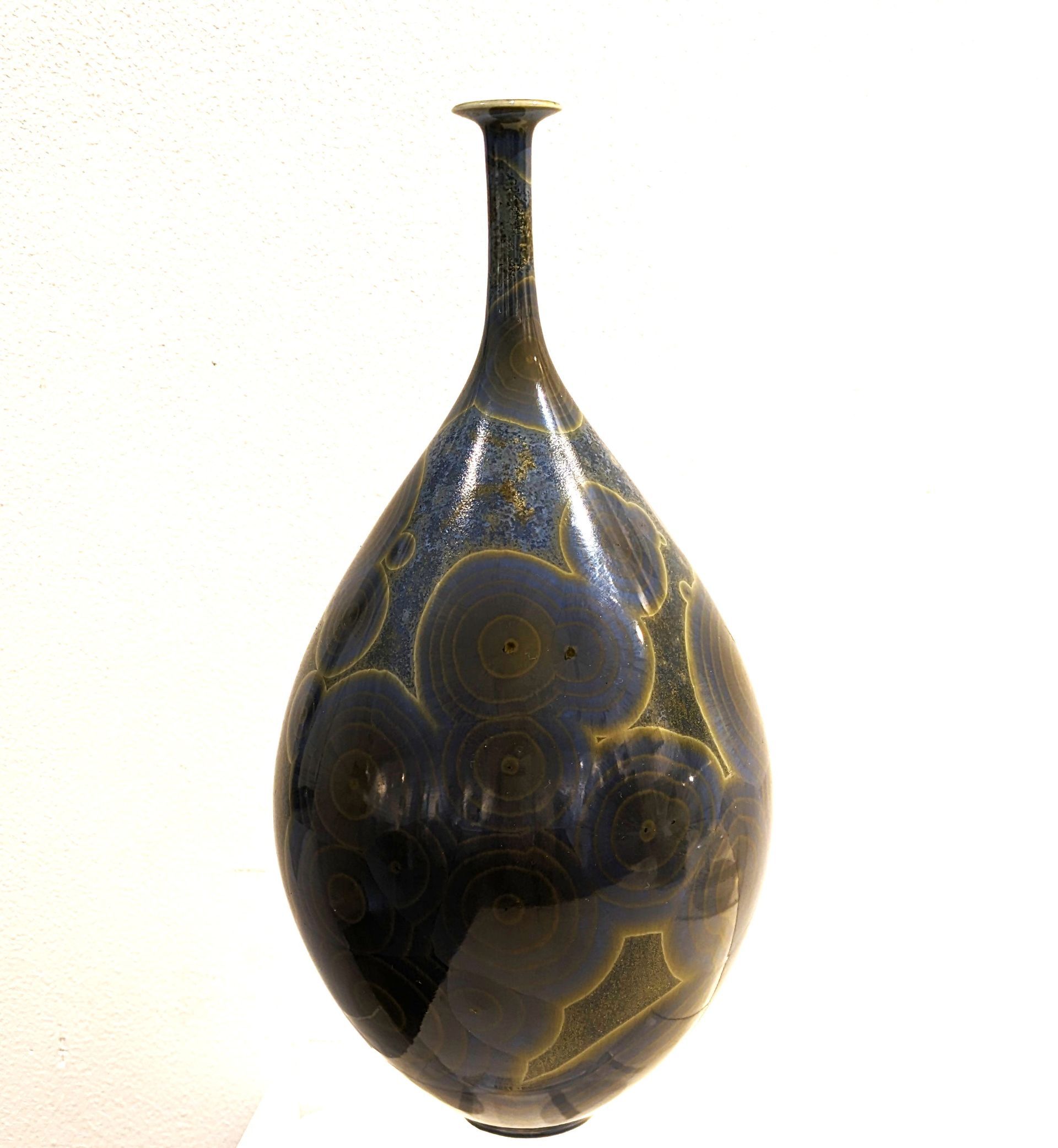 CCN Mid Blue Green Speckled Glaze Bottle Form 24.5cm x 12cm SOLD