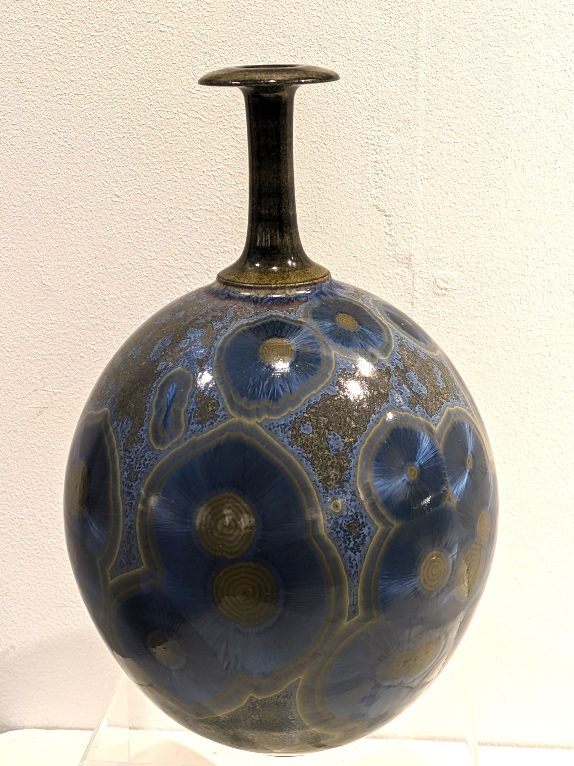 CMK Black and Blue Green Glaze Bottle Form 25cm x 15cm SOLD