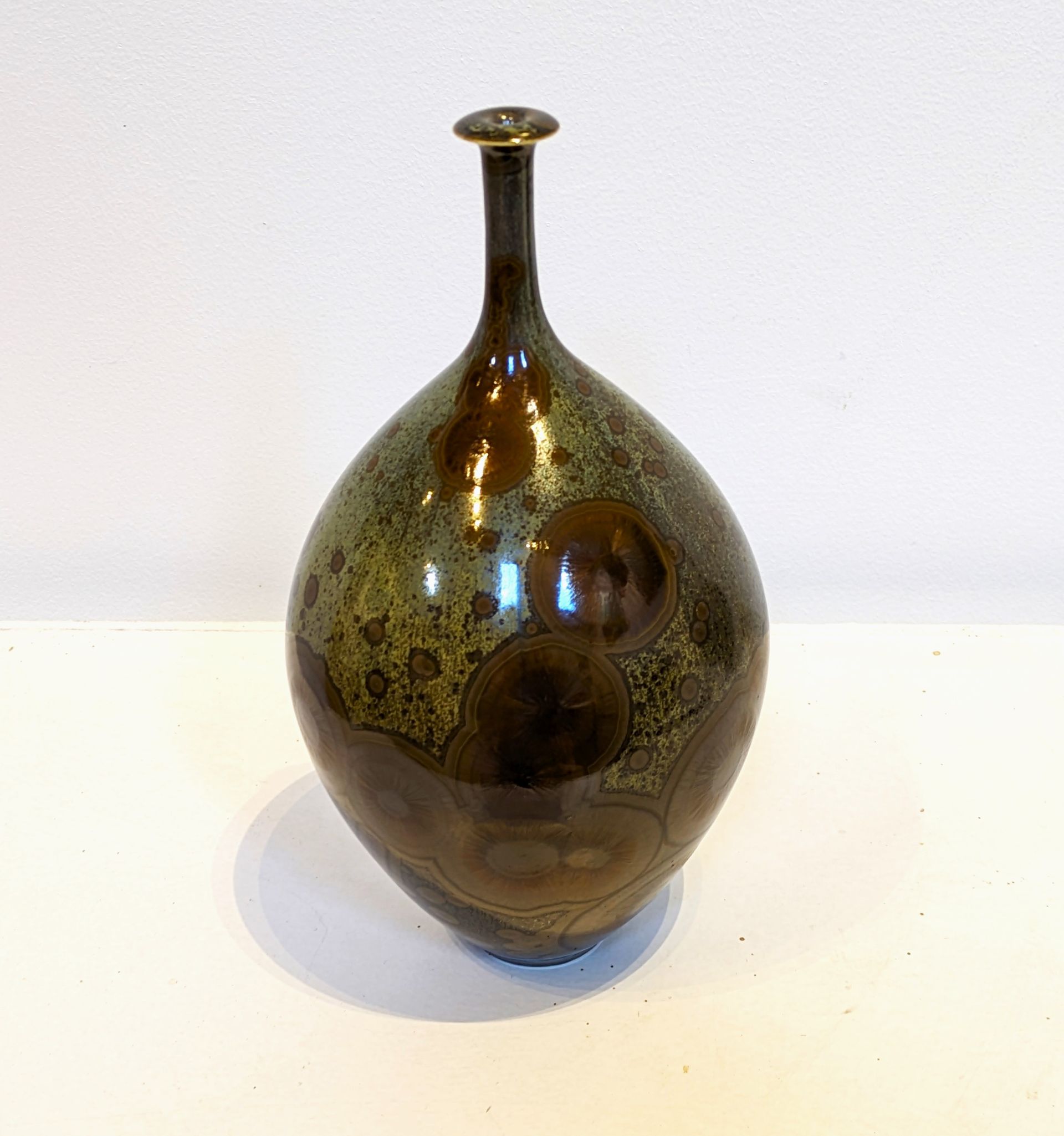 CNM Green Gold Glaze Bottle Form 21cm x 12cm SOLD
