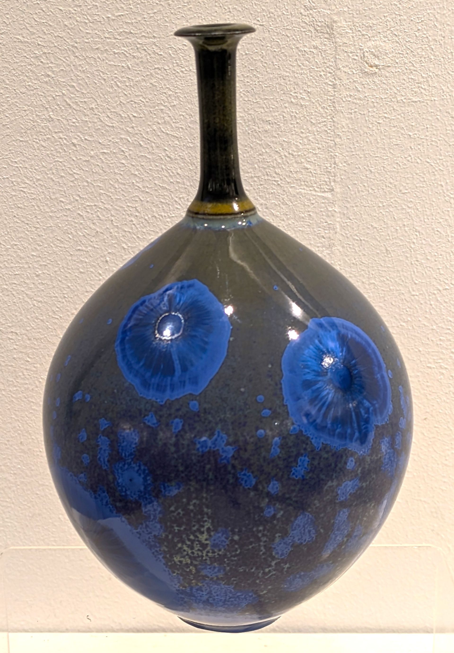 CNW Black and Mid Blue Purple Glaze Bottle Form 17cm x 11cm SOLD