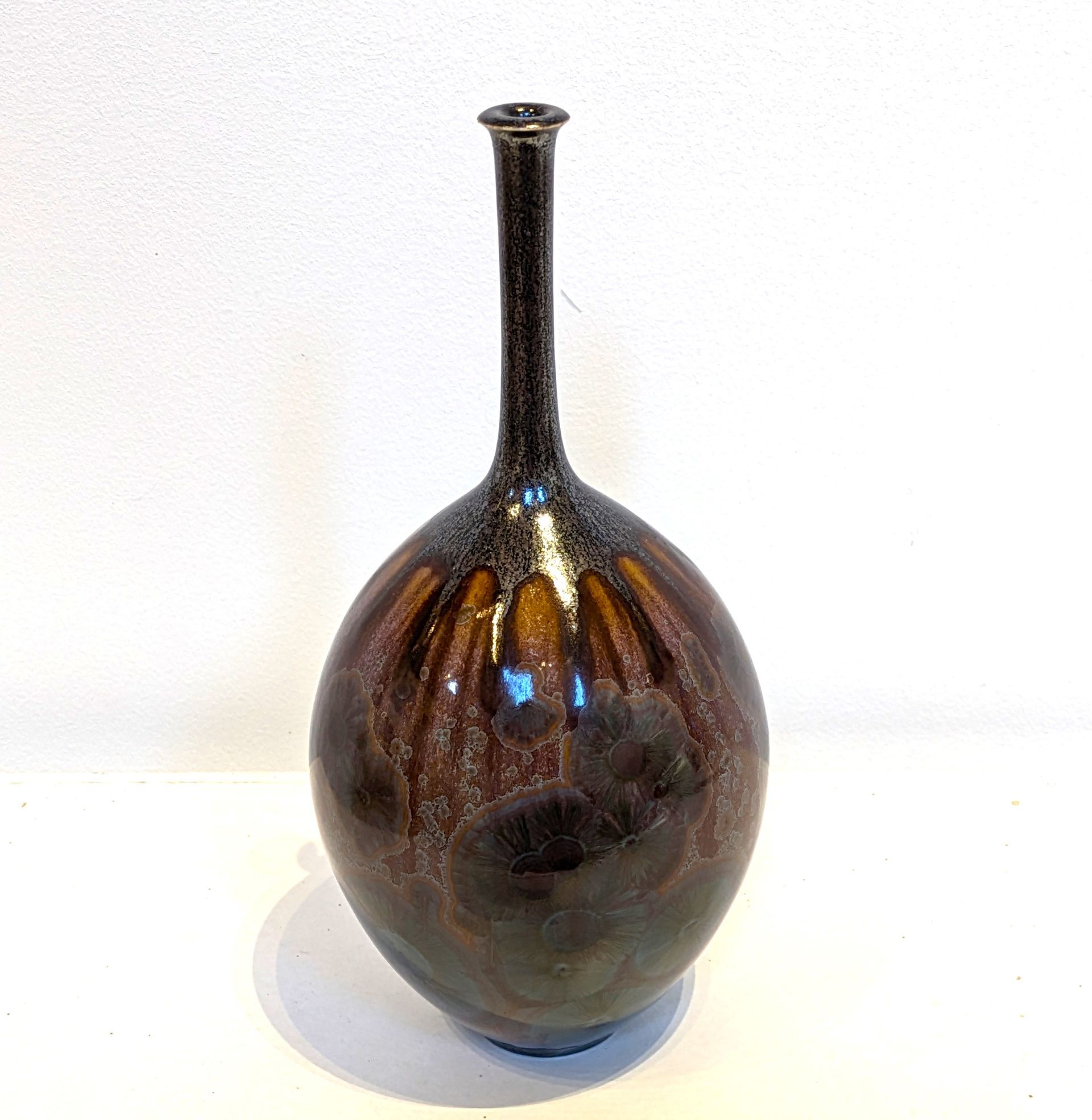 CRA Aventurine and Pale Blue Green Tan Glaze Bottle Form 23cm x 11cm SOLD