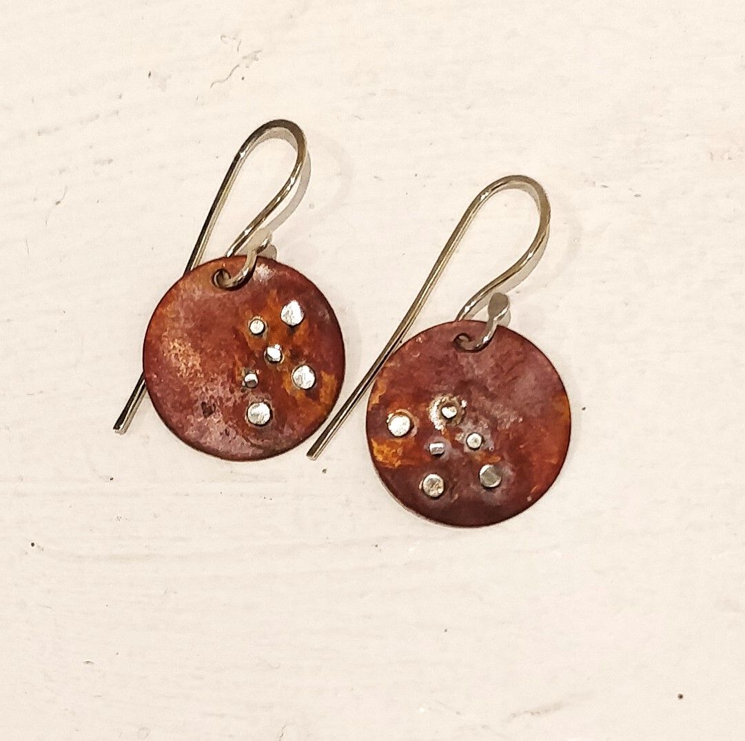 118 Oxidised Copper and Silver Disc Earrings £38