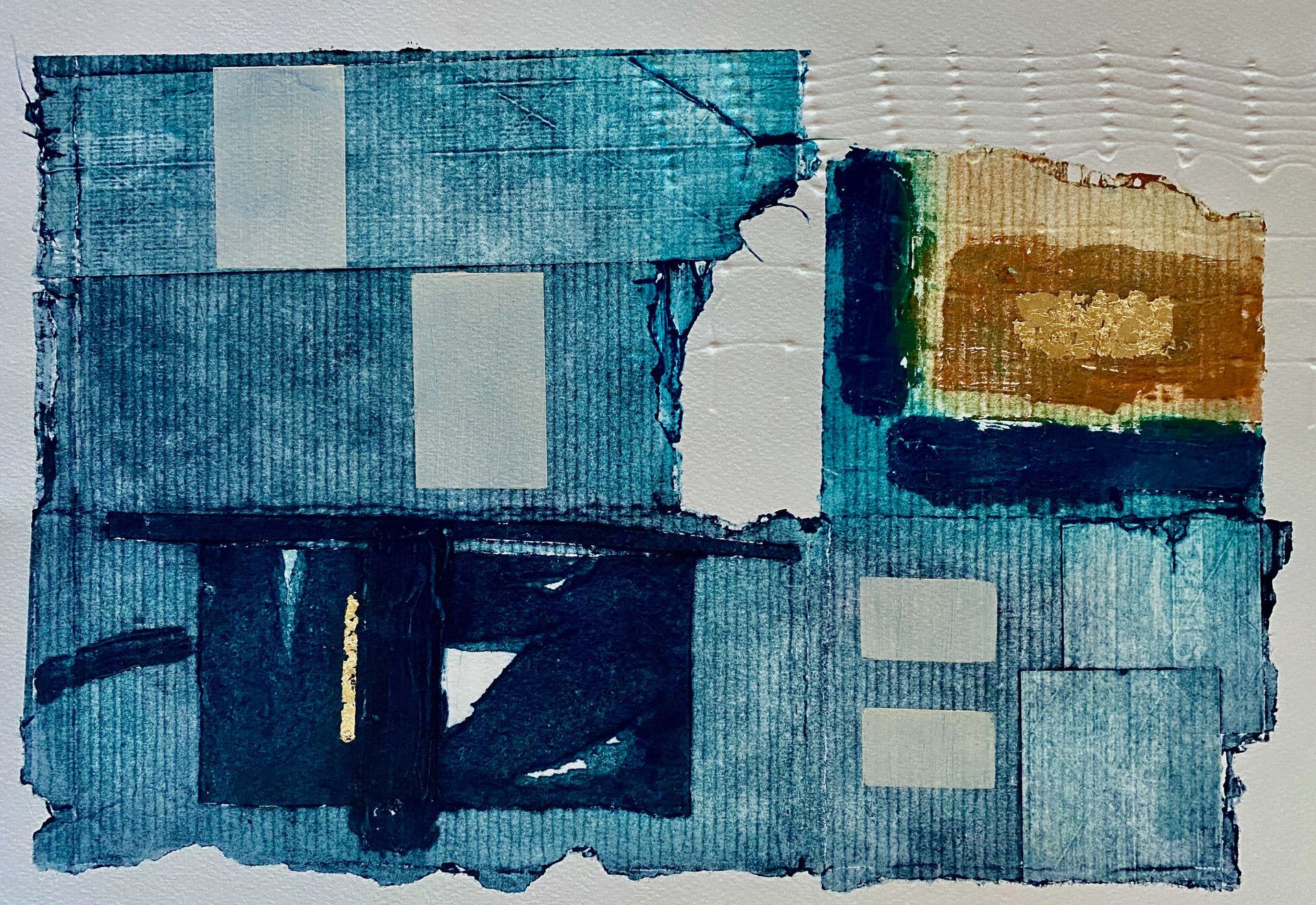 Blue & Gold Abstraction Collagraph 36cm x 26cm Framed size 53cm x 43cm £320