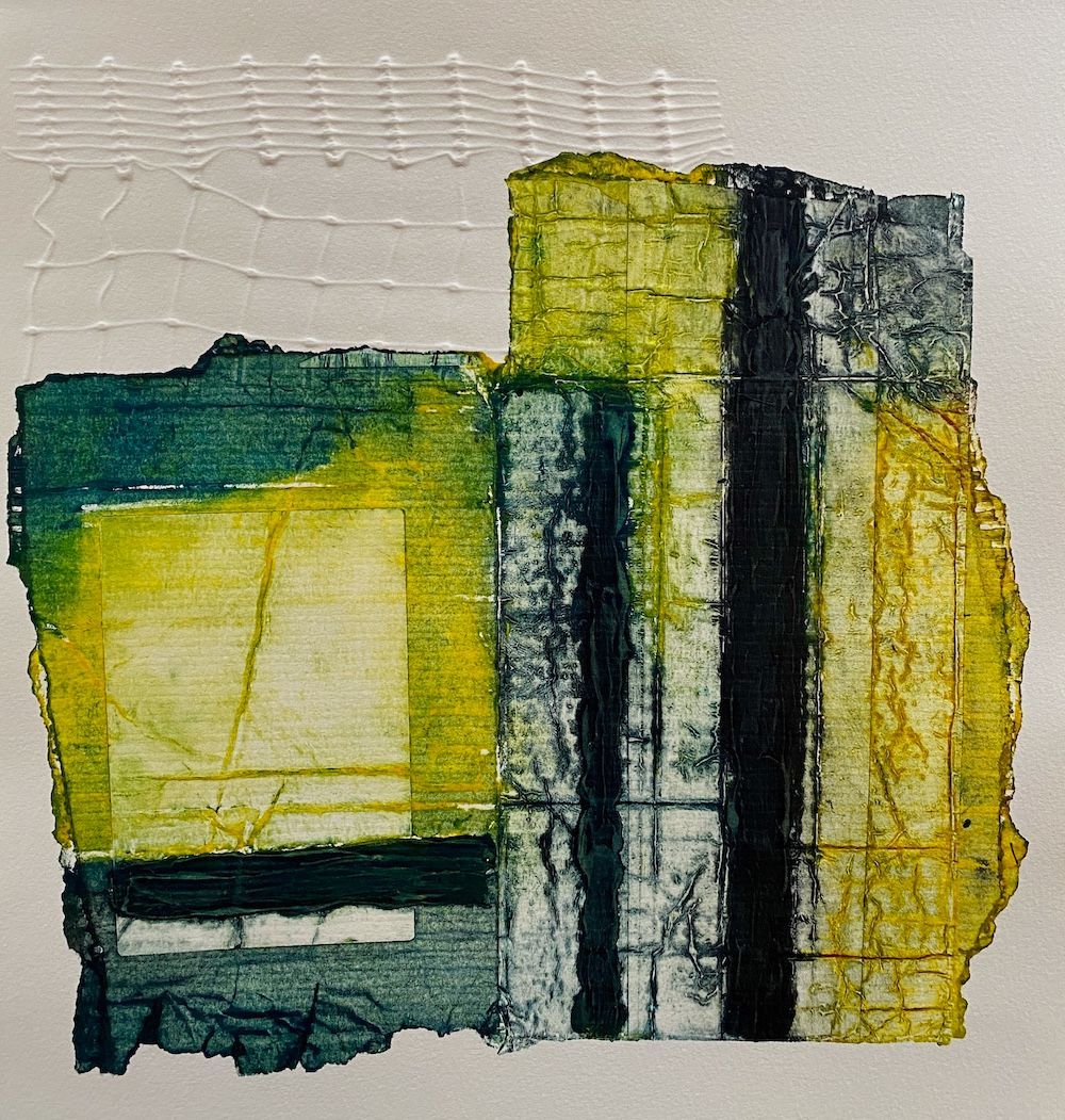Material Memory Chartreuse Collagraph with Blind Emboss Variable Edition of 3 31cm x 35cm 53cm x 53cm SOLD