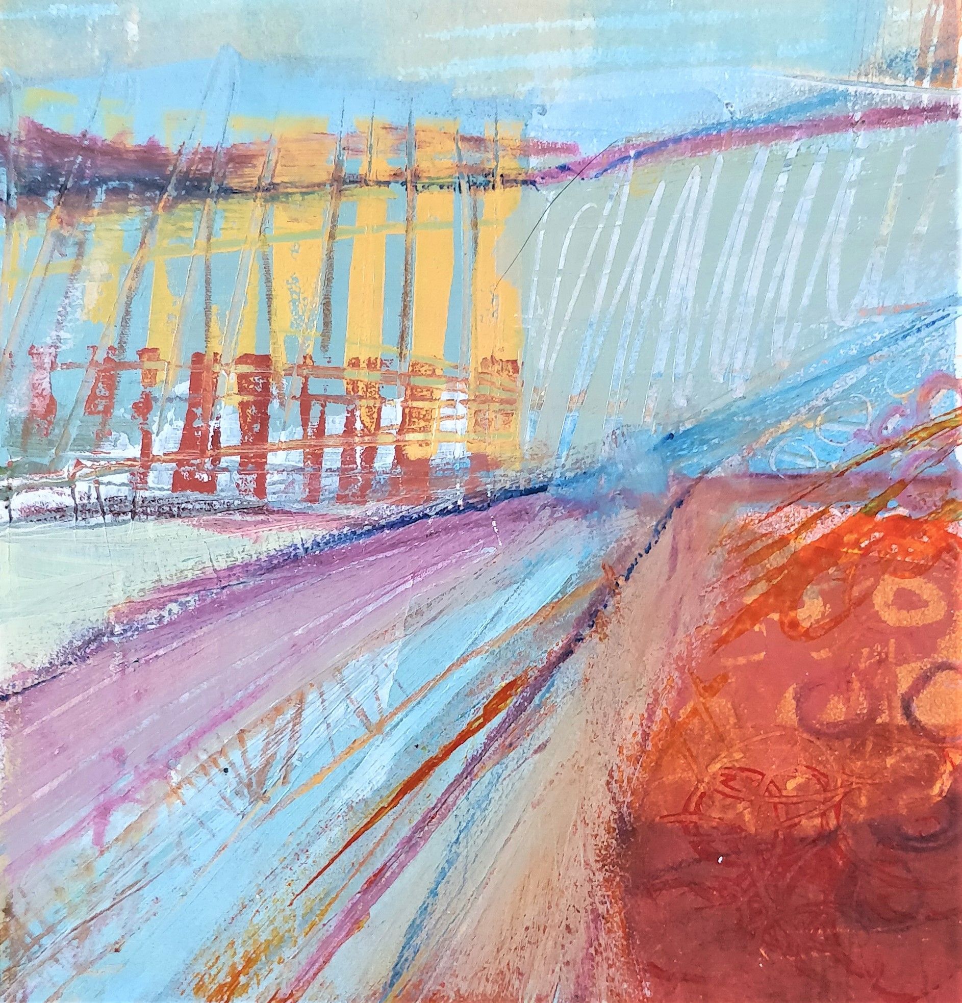 Autumn Landscape III Acrylic, Ink and Linoprint 12cm x 12cm £85
