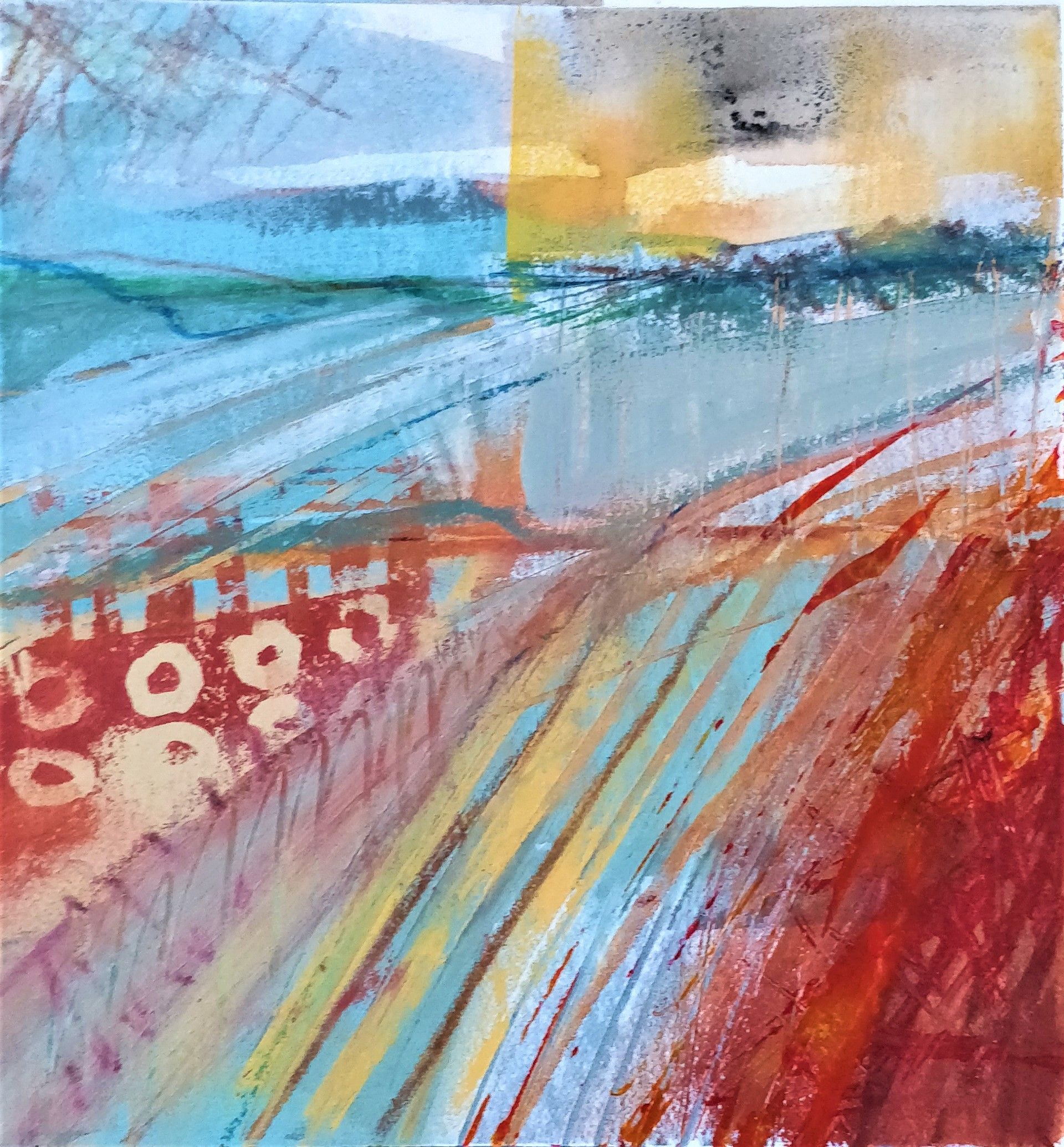 Autumn Landscape IV Acrylic, Ink and Linoprint 12cm x 12cm £85