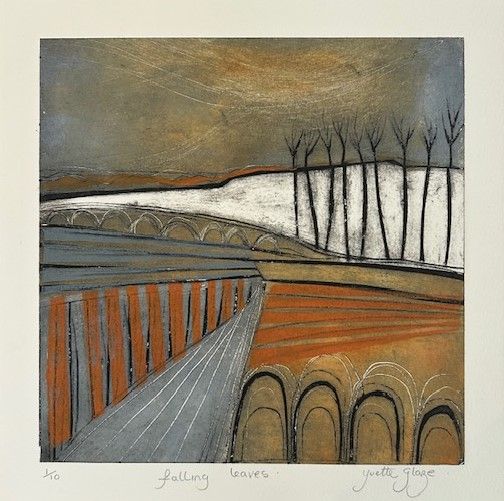 Yvette Glaze Falling Leaves Collagraph and Lino Print £180
