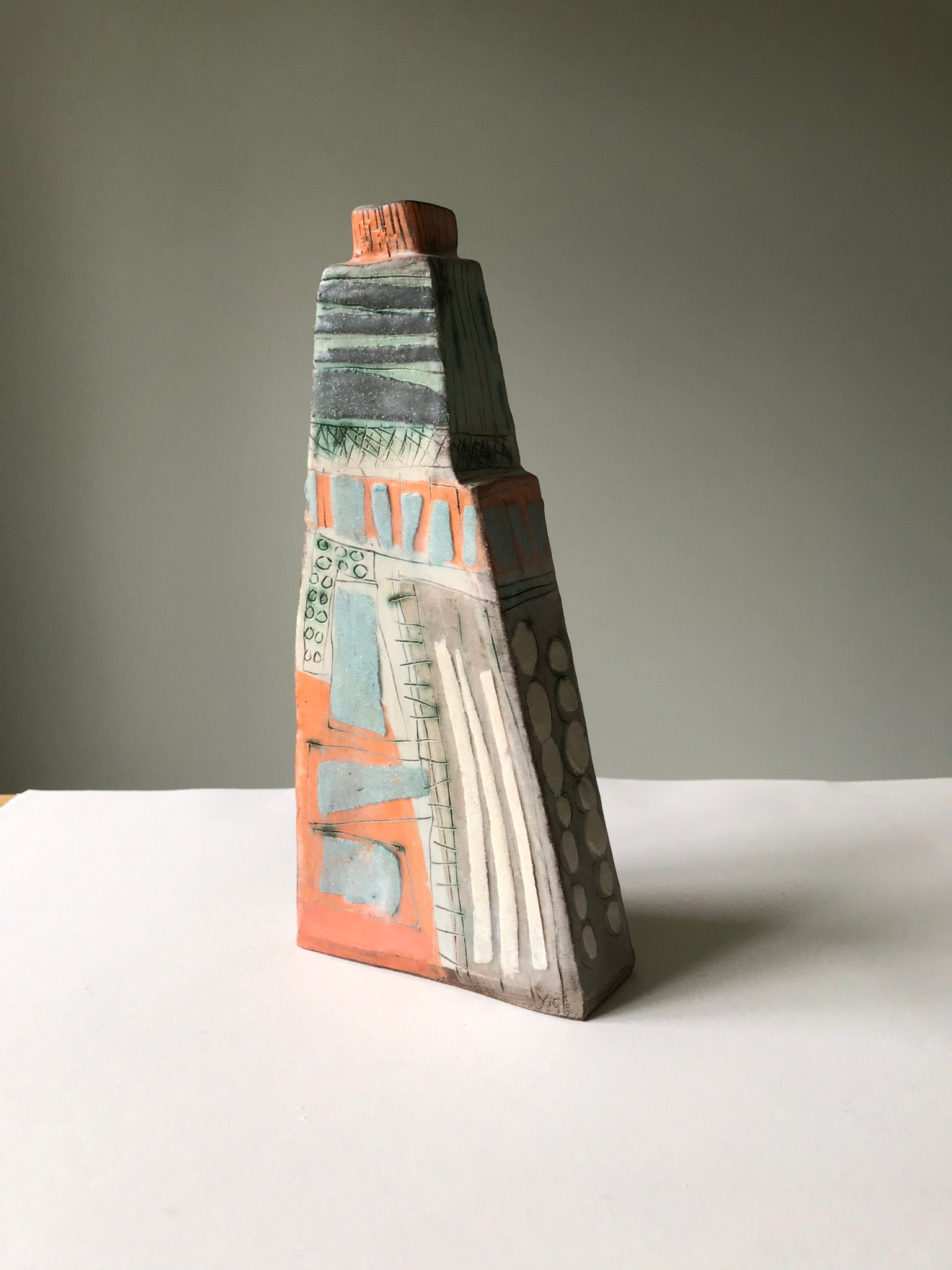 Yvette Glaze  Slab Built Ceramic vessel  26cm high SOLD