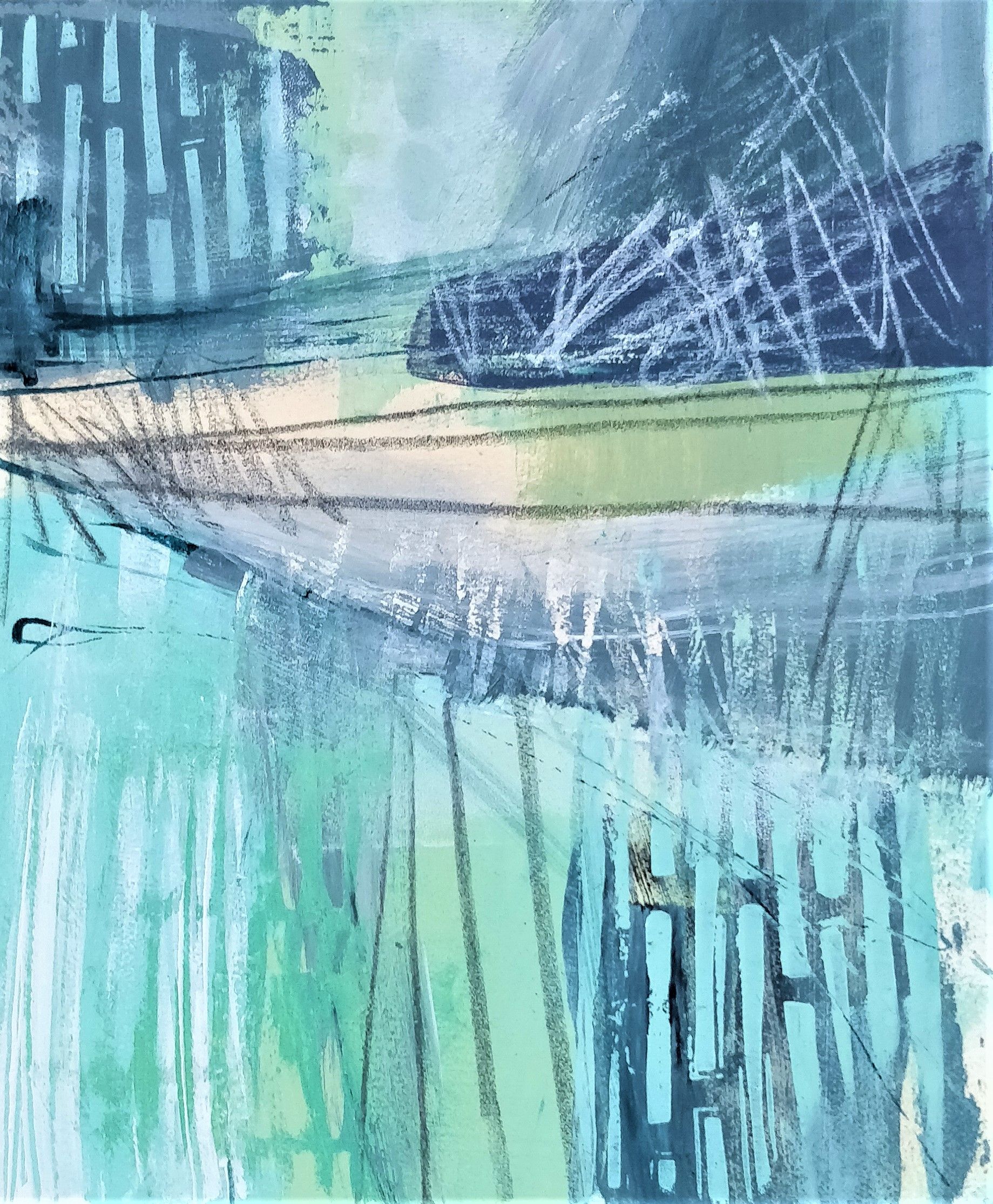 Summer Landscape I Acrylic, Ink and Linoprint 13cm x 15.5cm £95