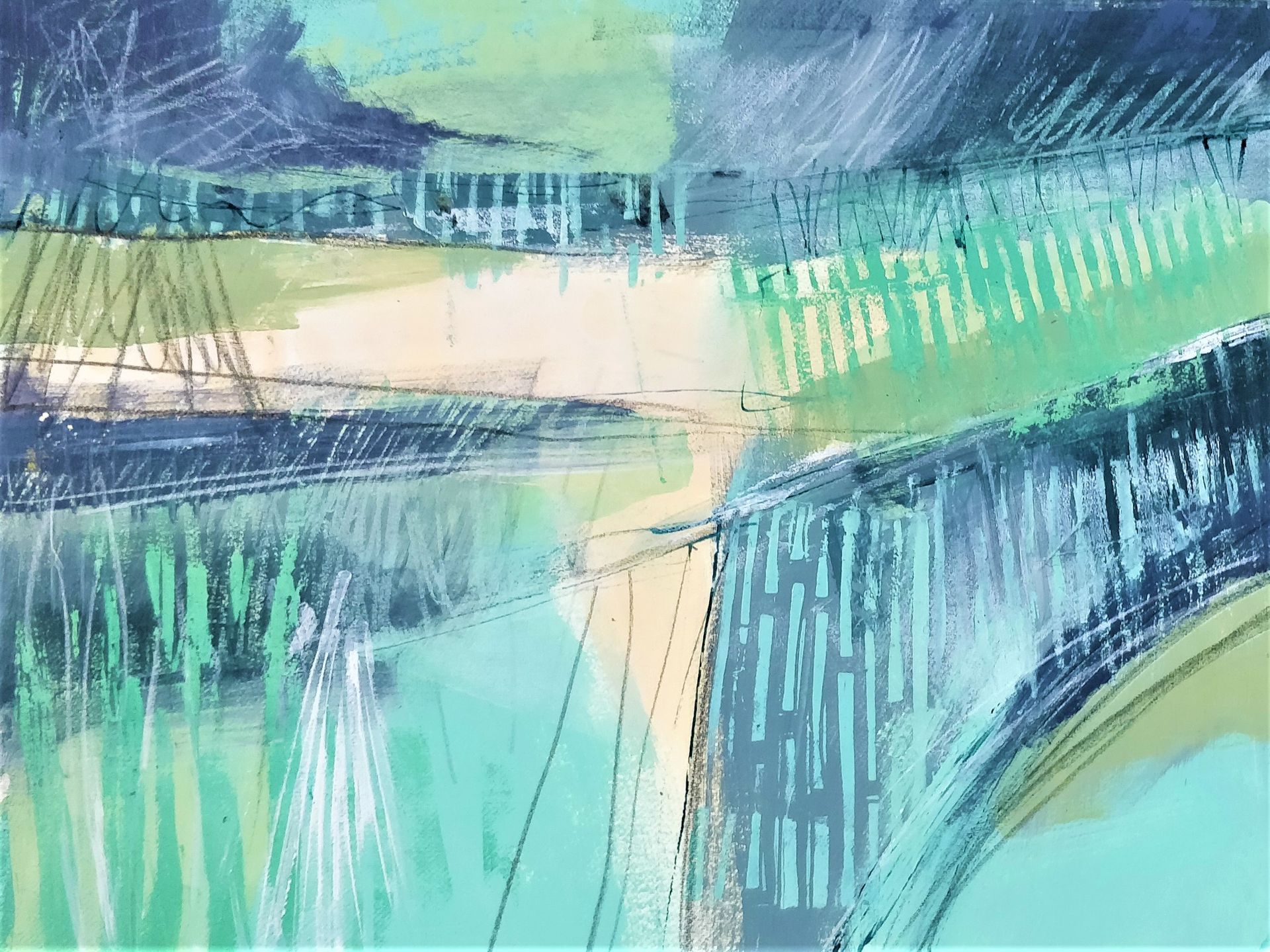 Summer Landscape III Acrylic, Ink and Linoprint 26cm x 20cm £120