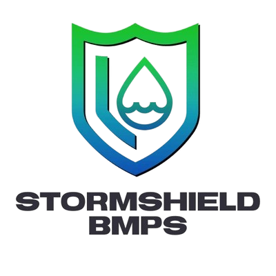 A shield-shaped logo with a blue-to-green gradient, containing a stylized drop of water and the text 
