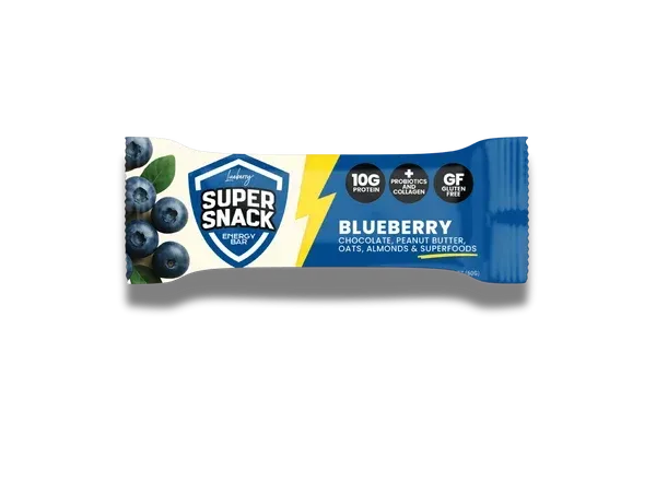 Blue Super Snack blueberry cereal box on a white background