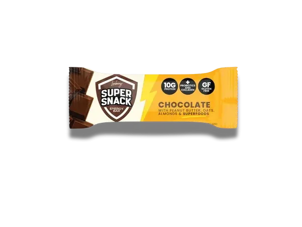Purple Super Snack cereal box with colorful layered bars and bold white logo