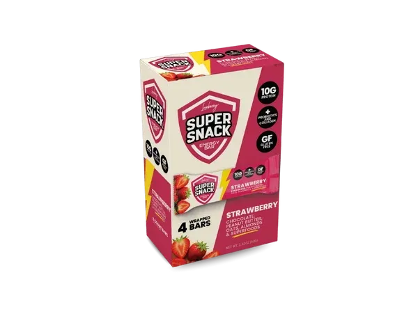 Pink Super Snack strawberry-flavored snack box with strawberries and chocolate pieces
