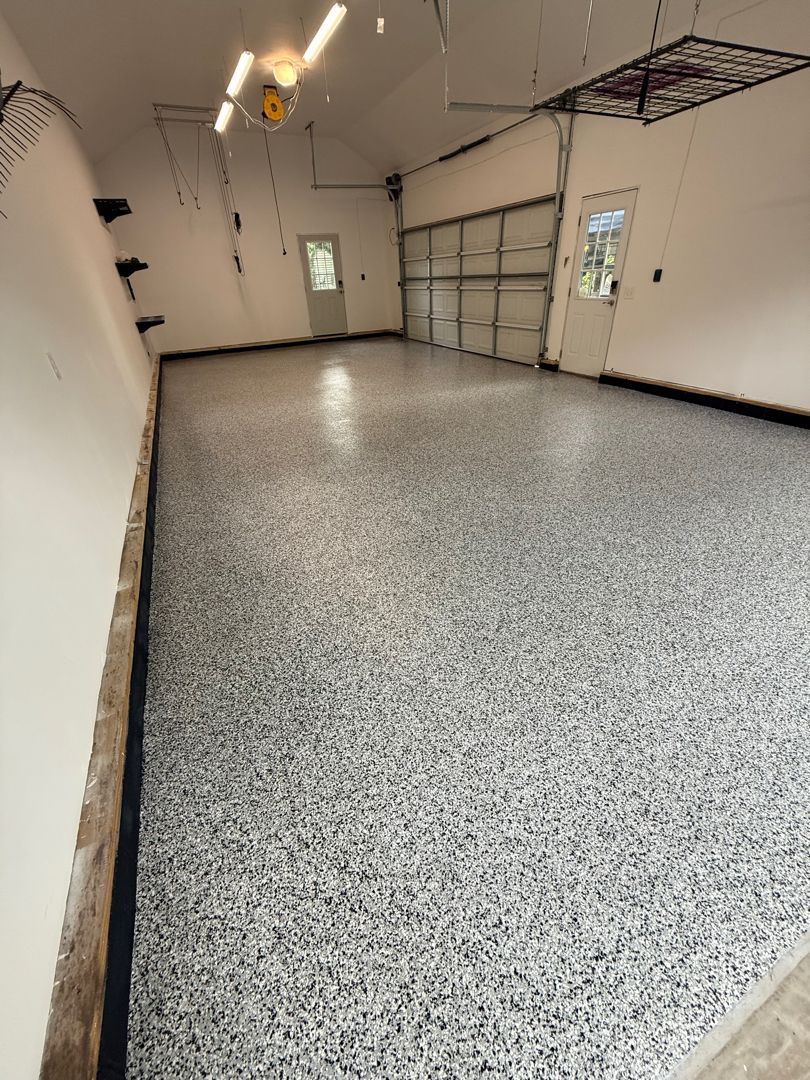 Epoxy flake floor in Charlotte Domino flake