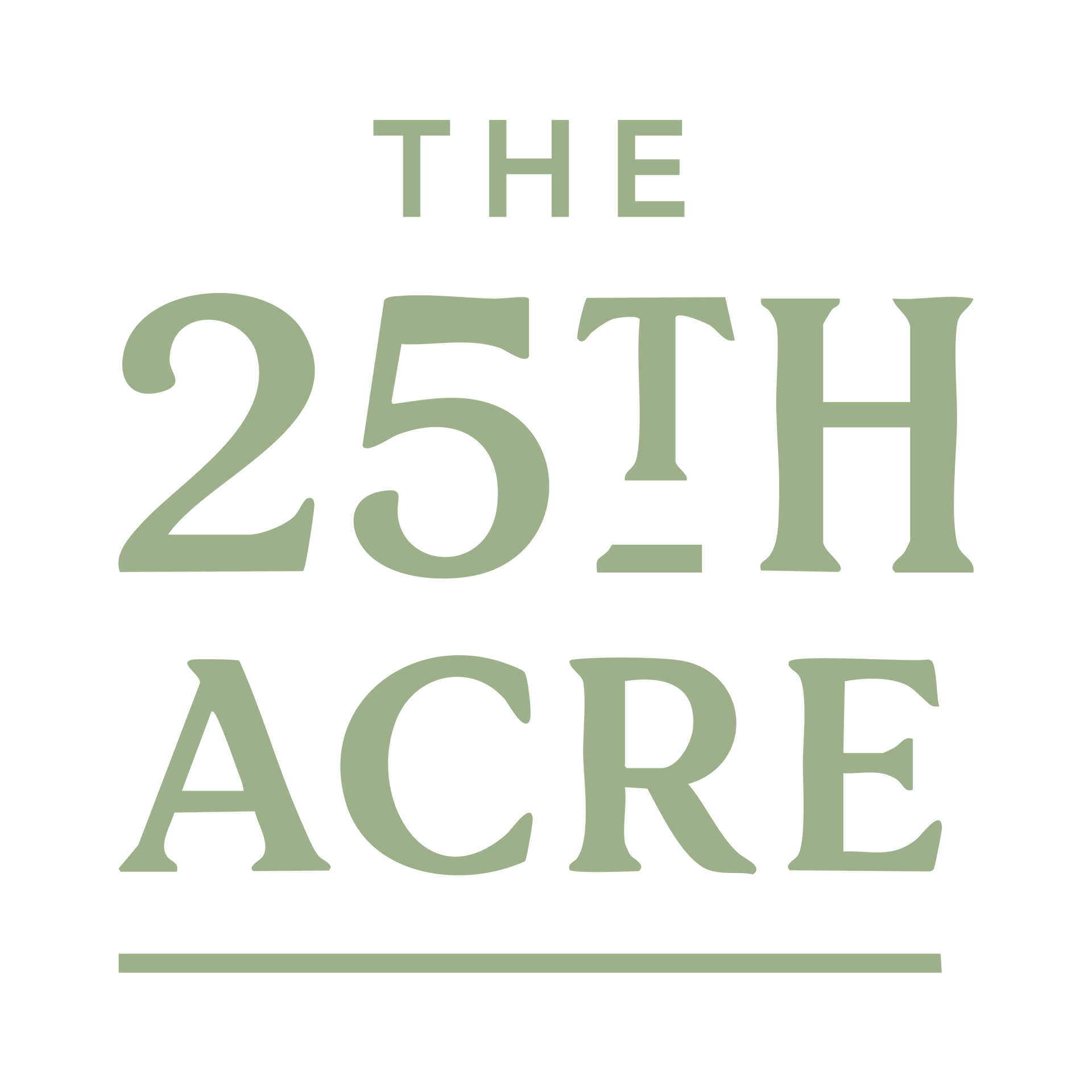 Logo reading “THE 25TH ACRE” in olive green serif text on a white background.